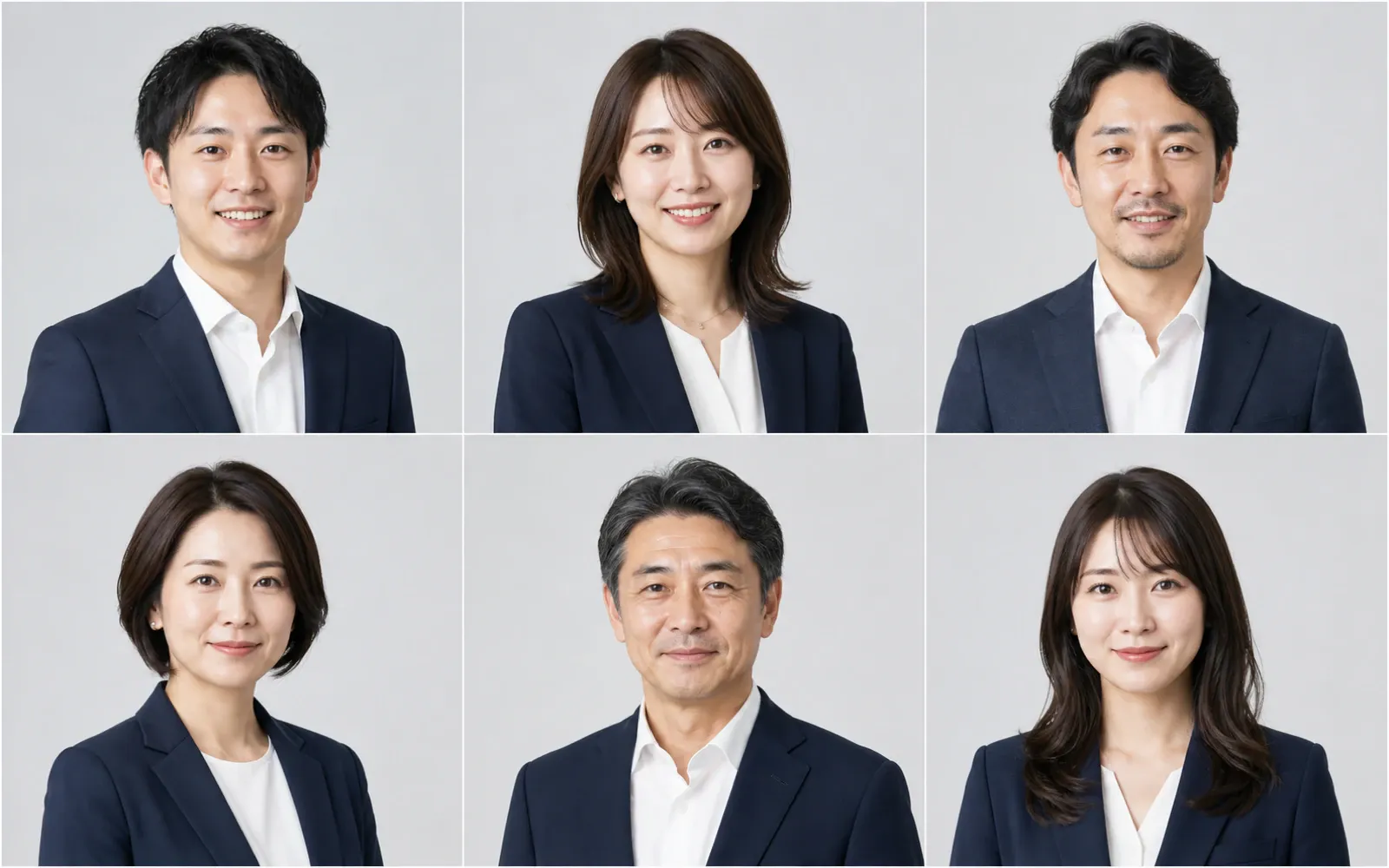 統一した背景と明るさで整えた社員プロフィール写真の一覧
